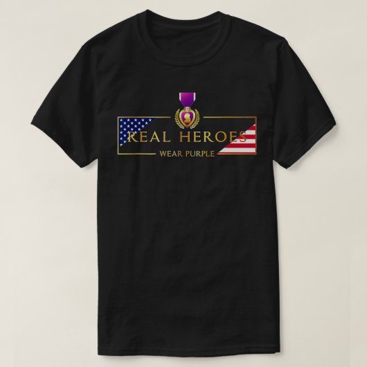 Militair Paars Hart Real Heroes Draag Paars T-shirt (Design voorkant)