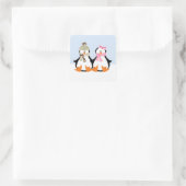 Militair pinguïn Couple Vierkante Sticker (Tas)