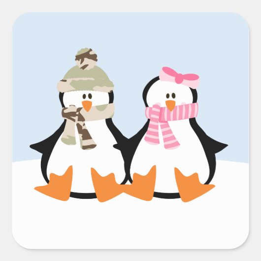 Militair pinguïn Couple Vierkante Sticker (Voorkant)