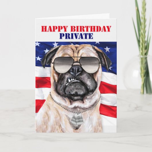 Militair privé met Funny Pug Soldaat Birthday Kaart (Voorkant)