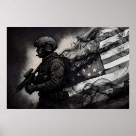 Militair Rookinkt Amerikaanse Vlag Zwart & Wit Kun Poster