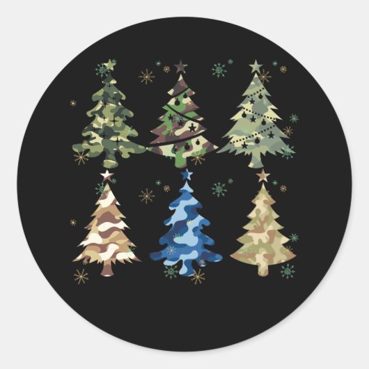 Militair Thema Camo Print Kerstbomen met Cam Ronde Sticker (Voorkant)