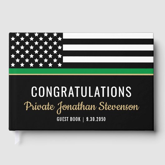 Militair Thin Green Line American Flag Afstuderen Gastenboek (Voorkant)