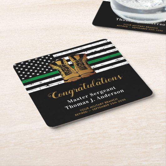 Militair Thin Green Line Flag Soldier Retirement Kartonnen Onderzetters (Schuin)