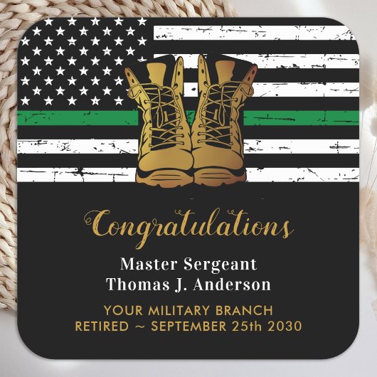 Militair Thin Green Line Flag Soldier Retirement Vierkante Sticker