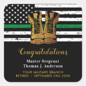 Militair Thin Green Line Flag Soldier Retirement Vierkante Sticker (Voorkant)