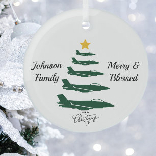 Militair Vliegtuig Kerstboom,Eenvoudig Aangepast Glas Ornament