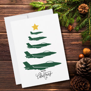 Militair vliegtuig kerstboom & foto luchtvaart feestdagenkaart