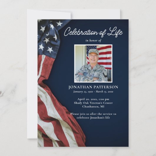 Militair, VS vlag, foto begrafenisprogramma Kaart (Voorkant)