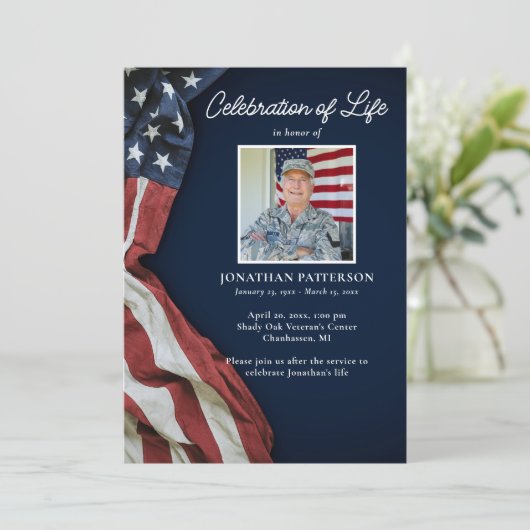 Militair, VS vlag, foto begrafenisprogramma Kaart (Staand voorkant)