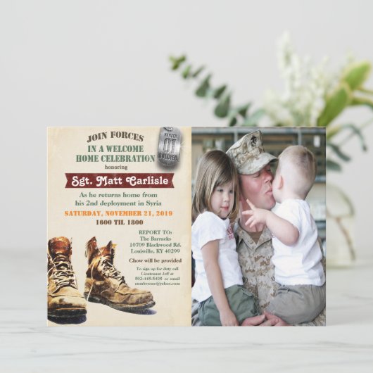 Militair welkom Home Celebration uitnodiging (Staand voorkant)