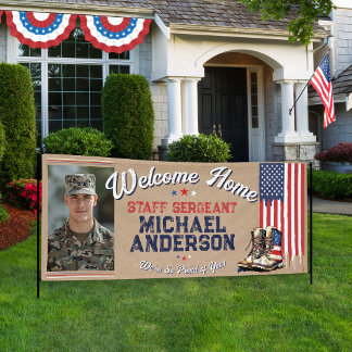 Militair Welkom Thuis Amerikaanse Vlag Laarzen Rus Spandoek
