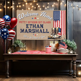 Militair Welkom Thuis Amerikaanse Vlag Laarzen Rus Spandoek