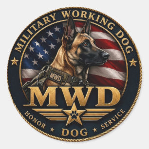 Militair werkhond Belgische Mechelaar Ronde Sticker