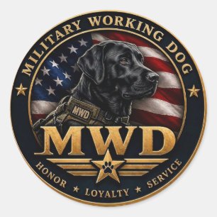 Militair Werkhond MWD Zwarte Lab Ronde Sticker