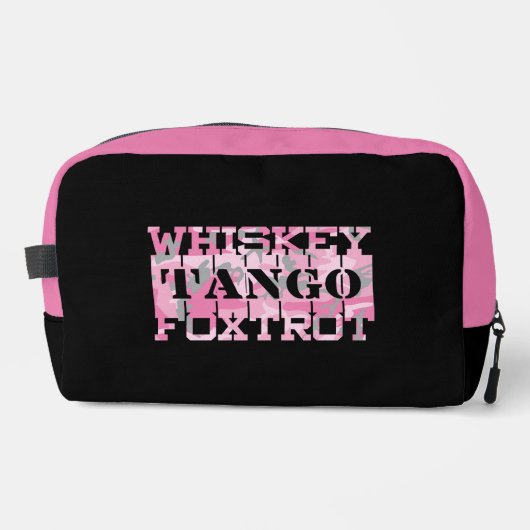 Militair Whiskey Tango Foxtrot Roze Camo Toilettasje (Voorkant)
