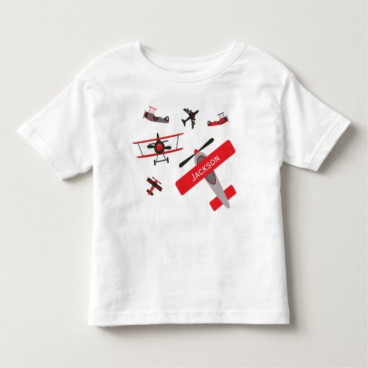 Militair WWWII-vliegtuig Retro Red en Black Kinder Shirts (Voorkant)