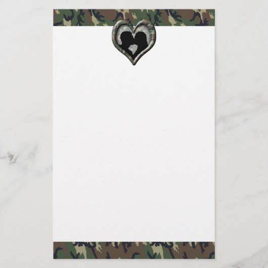 Militair zoenen paar Silhouette Camo Heart Briefpapier (Voorkant)