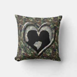 Militair zoenen paar Silhouette Camo Heart Kussen