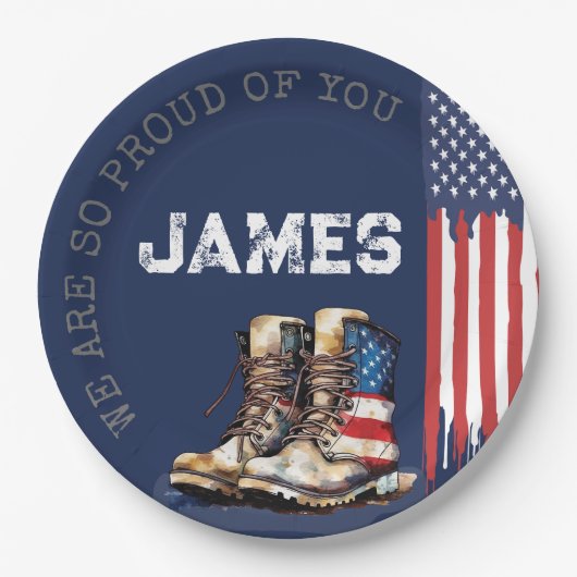 Militaire Amerikaanse vlag laarzen BLUE Going Away Papieren Bordje (Voorkant)