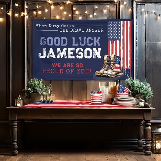 Militaire Amerikaanse vlag laarzen gaan weg afsche Spandoek