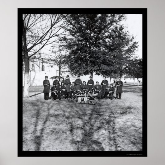 Militaire band met instrumenten 1865 poster (Voorkant)