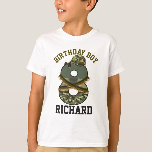 Militaire 'Birthday Boy Acht'-soldaat T-shirt (Voorkant)