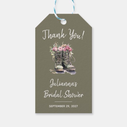 Militaire Bruiloft Feest, Laarzen, Bloemen, Leger Cadeaulabel (Voorkant)