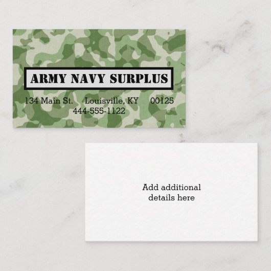 Militaire Camo Visitekaartje (Voorkant / Achterkant)