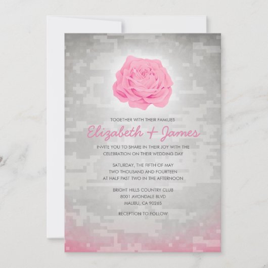 Militaire Camo Wedding Invitations Trendy Floral Kaart (Voorkant)