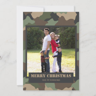 Militaire Camouflage Camo Kerstmis Familie Foto Feestdagenkaart