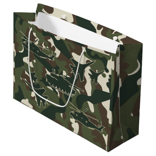 Militaire Camouflage Gift Bag - Jongens Verjaardag Groot Cadeauzakje (Voorkant Gekanteld)