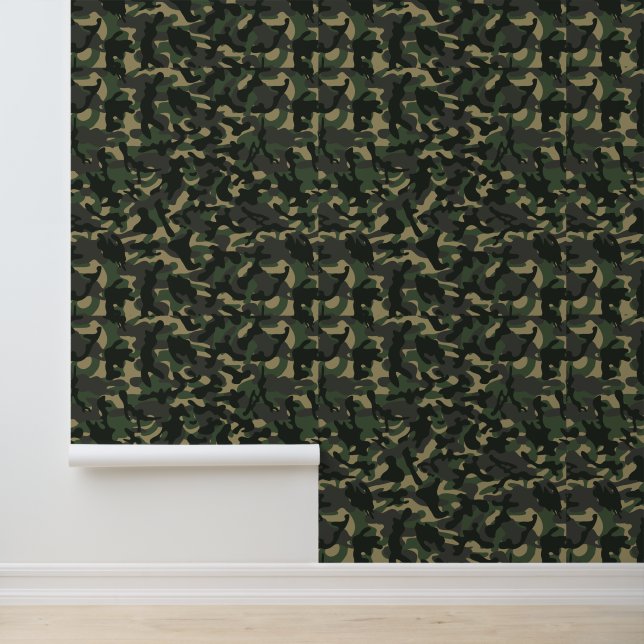 Militaire camouflage groen behang (Applicatie)