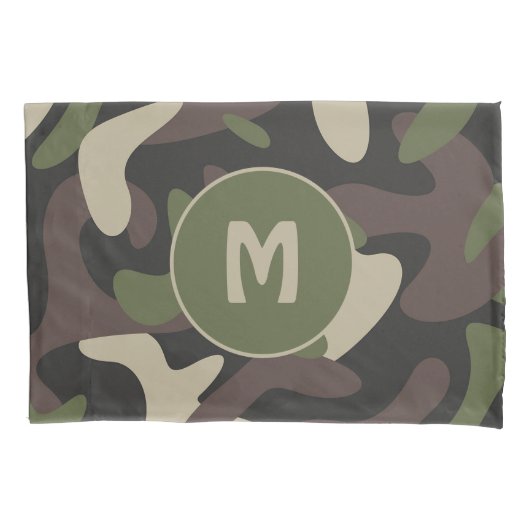 Militaire Camouflage Groen Bruin Abstract Monogram Kussensloop (Voorkant)