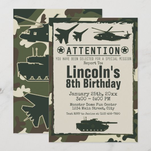 Militaire Camouflage Verjaardagsfeestje Leger Uitn Kaart (Voorkant / Achterkant)