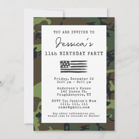 Militaire Camouflage VS Vlag Foto Verjaardag Kaart (Voorkant)