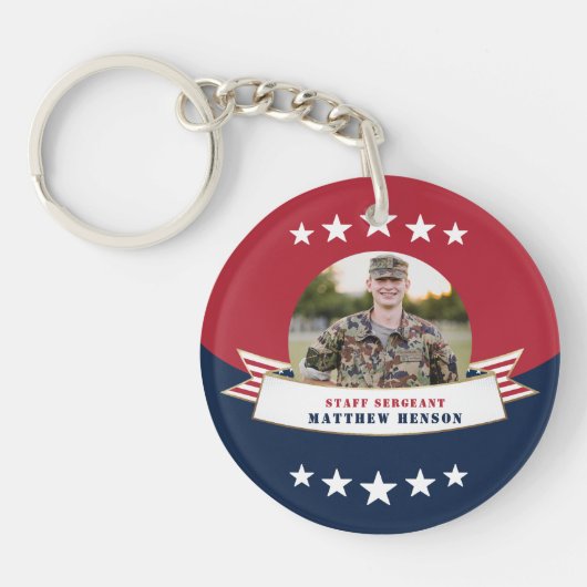 Militaire dienst Foto Red White Blue Sleutelhanger (Voorkant)