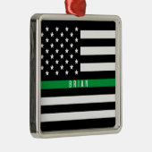 Militaire Dunne Groene Lijn Amerikaanse Vlag Monog Metalen Ornament (Rechts)