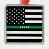 Militaire Dunne Groene Lijn Amerikaanse Vlag Monog Metalen Ornament (Voorkant)