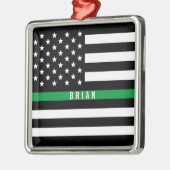 Militaire Dunne Groene Lijn Amerikaanse Vlag Monog Metalen Ornament (Links)