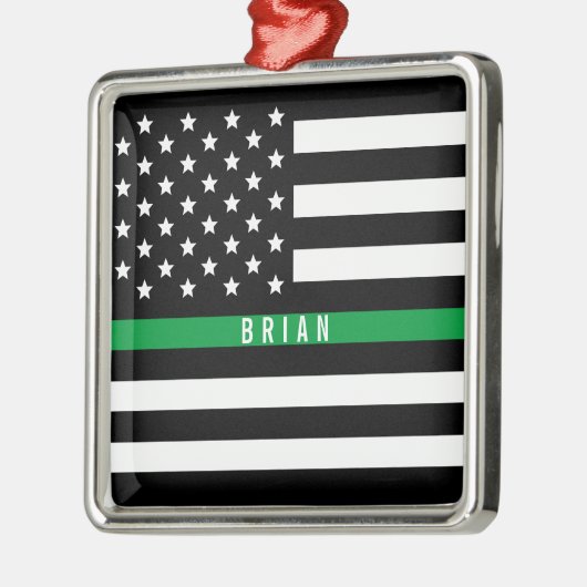 Militaire Dunne Groene Lijn Amerikaanse Vlag Monog Metalen Ornament (Links)