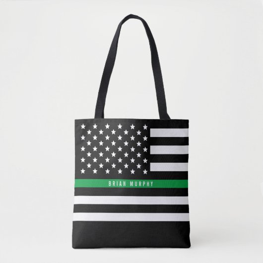 Militaire Dunne Groene Lijn Amerikaanse Vlag Monog Tote Bag (Voorkant)