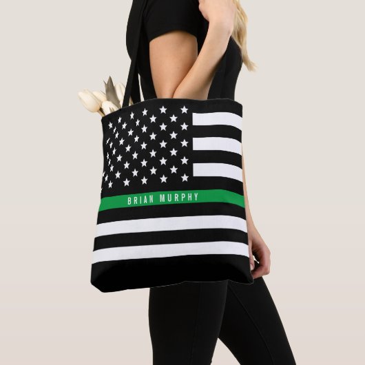 Militaire Dunne Groene Lijn Amerikaanse Vlag Monog Tote Bag (Dichtbij)