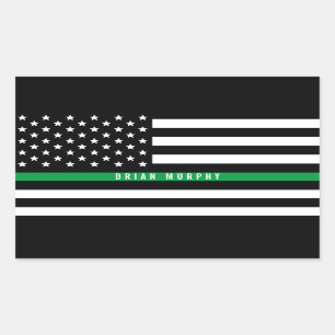 Militaire dunne groene lijn Amerikaanse vlag Voeg  Rechthoekige Sticker