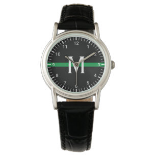 Militaire dunne groene lijn monogrammed horloge