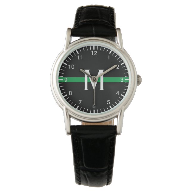 Militaire dunne groene lijn monogrammed horloge (Voorkant)