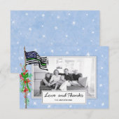 Militaire dunne groene lijn vlag familie foto bedankkaart (Voorkant / Achterkant)