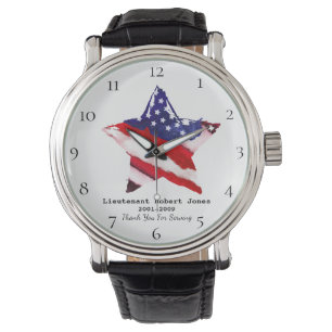 *~* Militaire gekleurde Veteraan Rode Blauwe Vlag Horloge