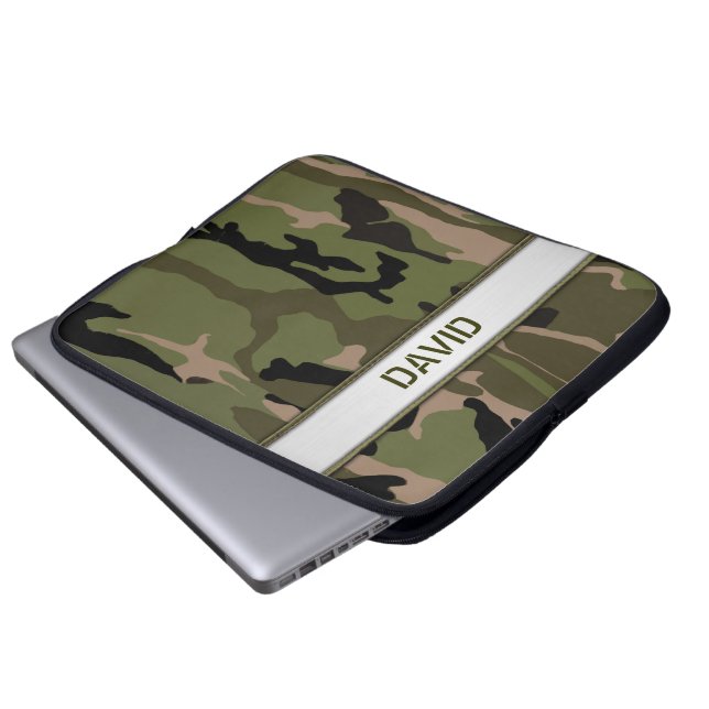Militaire Groene Camo Name Sjabloon Laptop Sleeve (Voorkant onderkant)