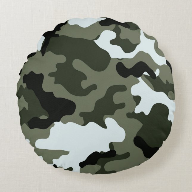Militaire Groene Camo Rond Kussen (Voorkant)